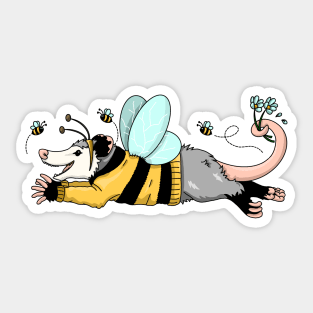 Opossum with bee costume and bumble bees Sticker